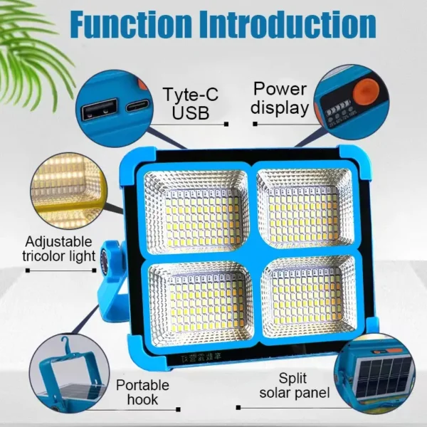 Portable LED Work Solar Light 200W 9000mAh Solar Floor Light with Stepless Brightness for Emergency Worklight - Image 8